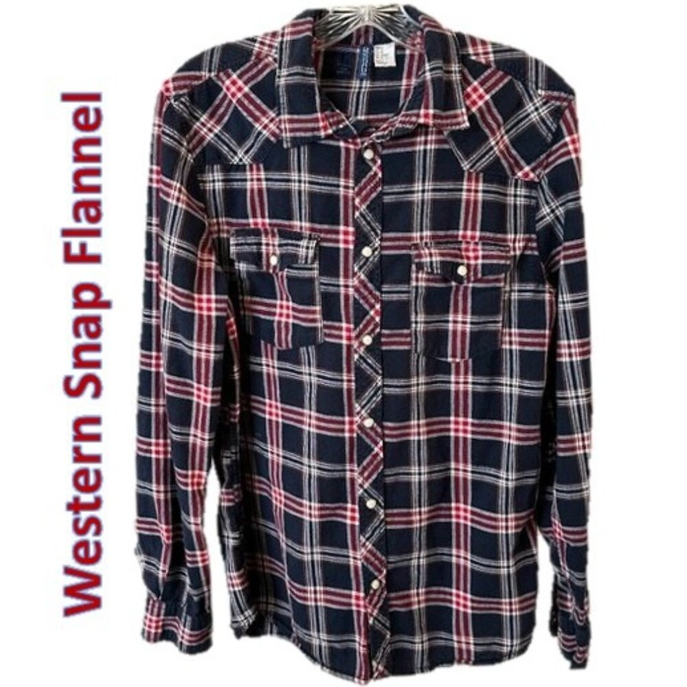DIVIDED Men's Snap Front Plaid Flannel Shirt